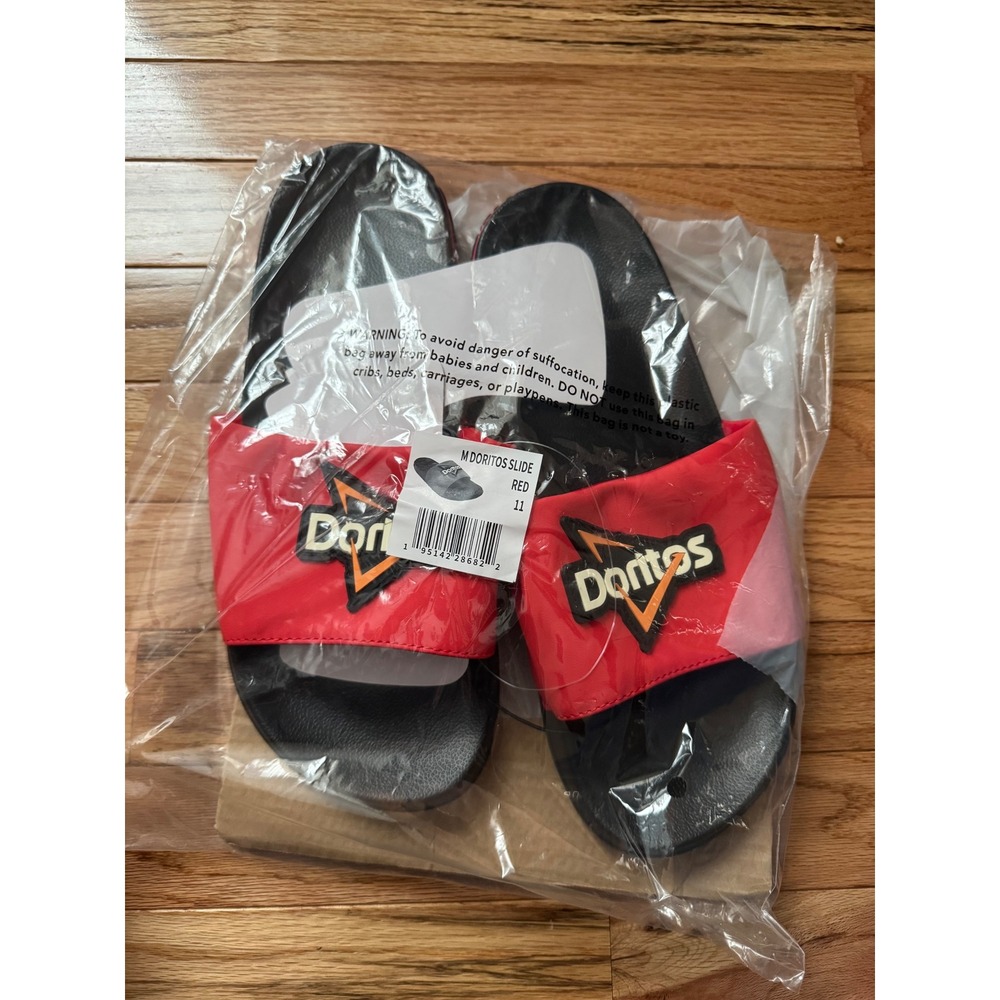 Doritos Nacho Cheese Slides Mens Size 11 Red Black Logo Sandals Slip On New